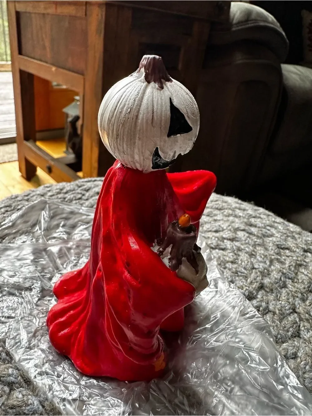 Halloween Pumpkin Ghost Figurine - Red